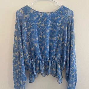 LoveShackFancy Blue Peplum Blouse Long Sleeve